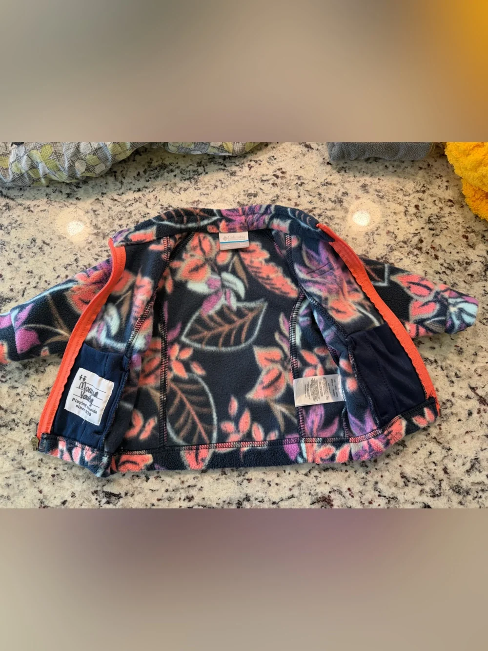 Columbia Girls Navy Floral Fleece Jacket with Pink & Coral Accents